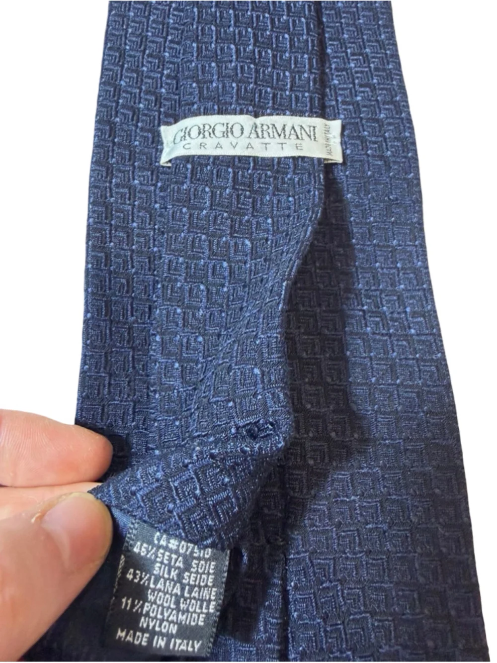 Giorgio Armani Cravatte Navy Silk Wool Blend Geometric Luxury Tie Italy